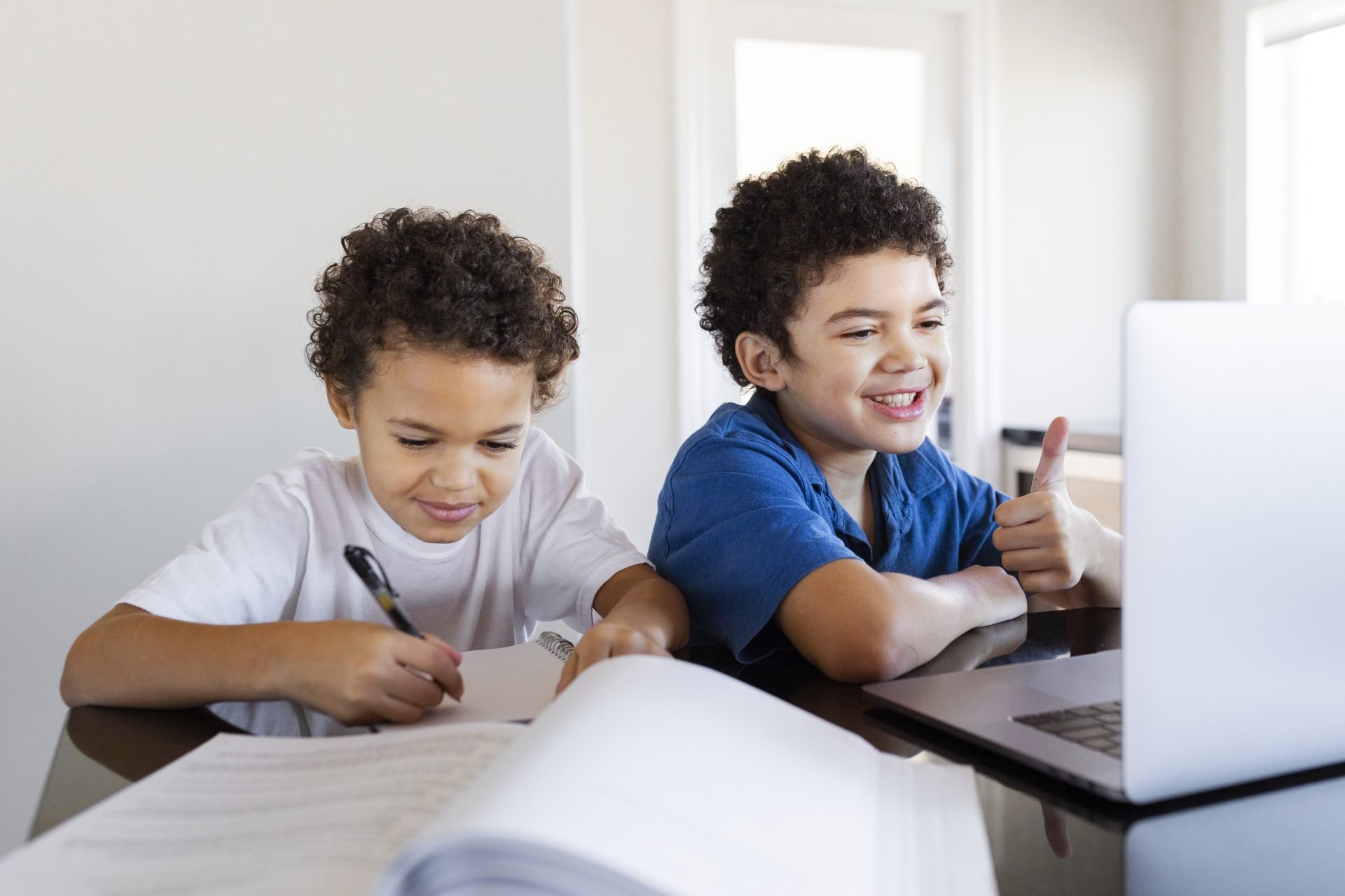 irmãos sendo produtivos enquanto usam o computador